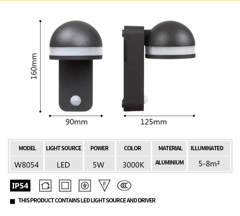 Applique murale LED d'extérieur en aluminium étanche IP54 et antirouille avec détecteur de mouvement OWL14