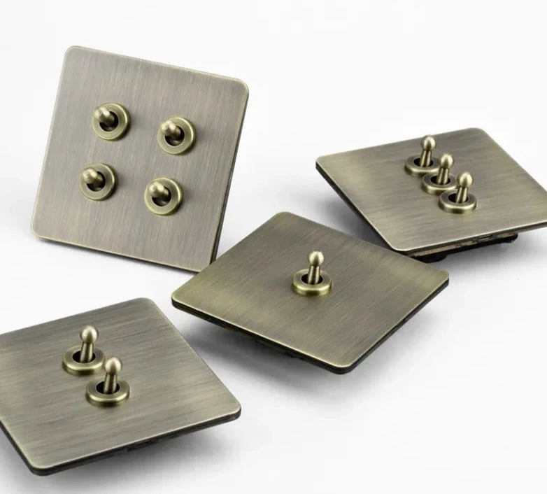 SPS10 Brushed Brass Sockets and Toggle Switches