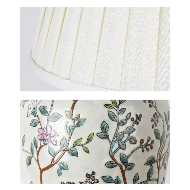 Lampe de Table en céramique blanc à motif avec abat-jour en tissu NANCY
