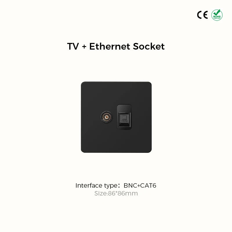 Prises et interrupteurs design à poussoir en acier inoxydable noir mat SS21