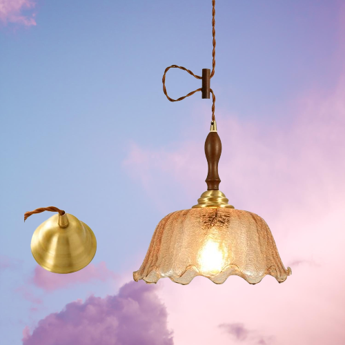 Lámpara colgante de estilo vintage en vidrio y metal dorado CAMÉLIA