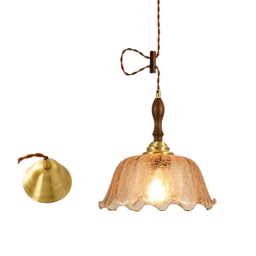 Lámpara colgante de estilo vintage en vidrio y metal dorado CAMÉLIA