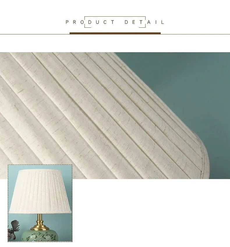 Lampe de Table vintage en céramique vert à motif avec abat-jour en tissu ILTA