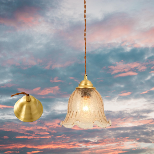 Suspension style vintage en verre ambre et métal doré GLYCINE