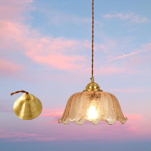 Lámpara colgante de estilo vintage en vidrio y metal dorado CAMÉLIA