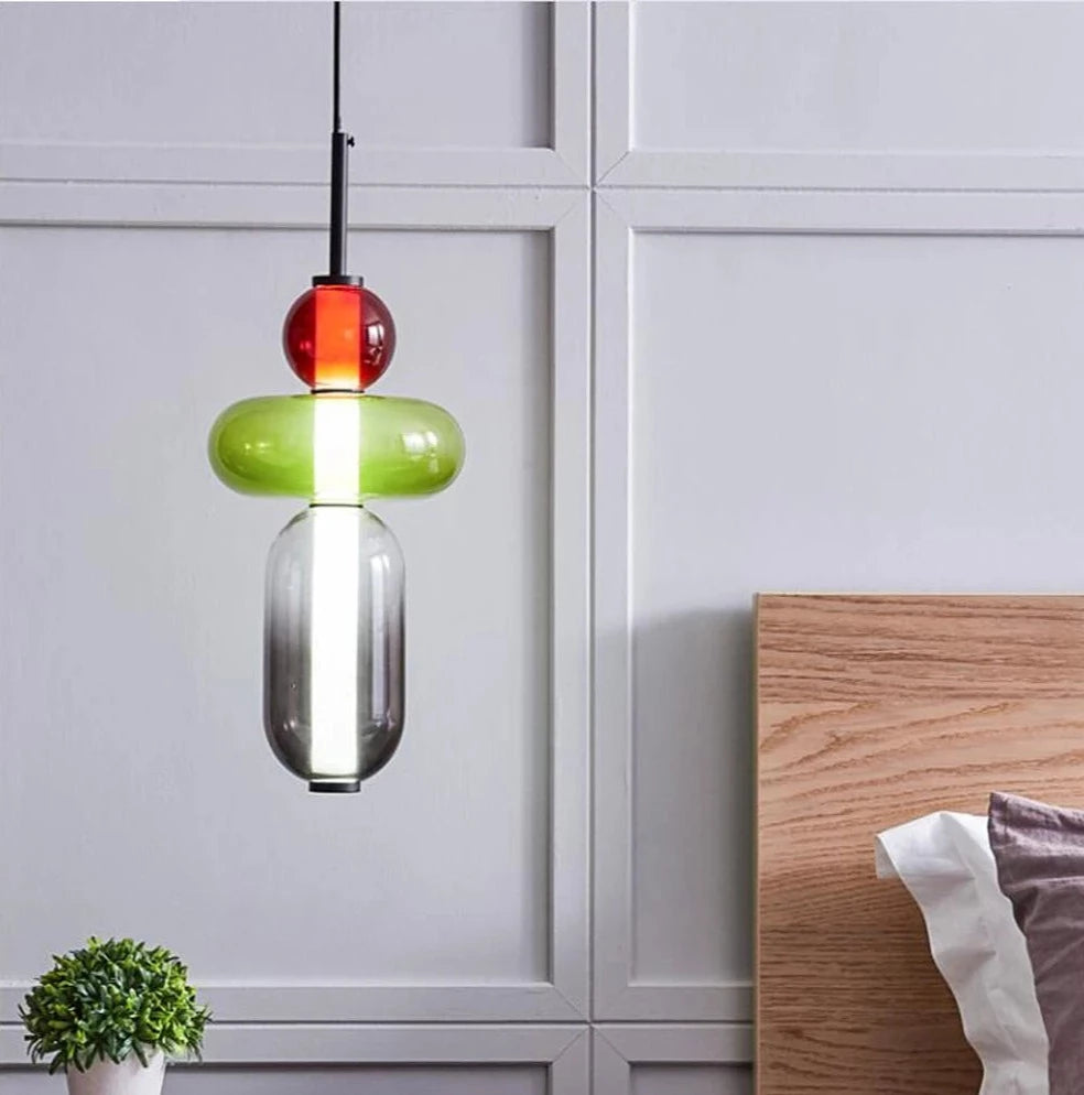 Suspension design LED en verre soufflé PIRULETA