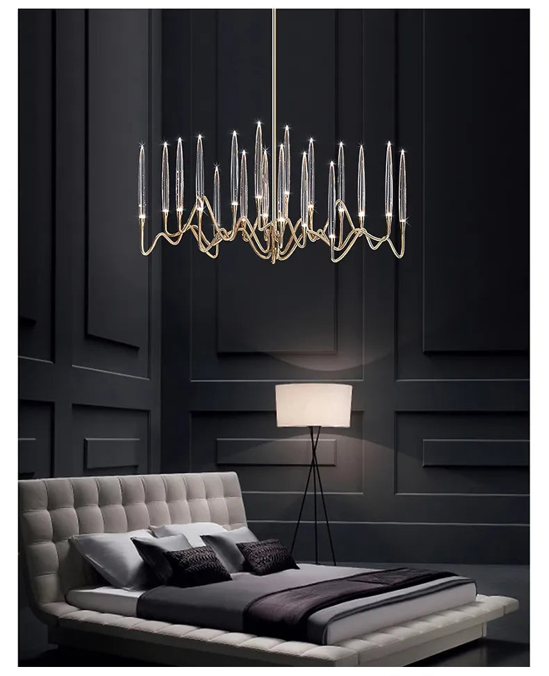 Lustre chandelier moderne en cristal et métal doré REGALI