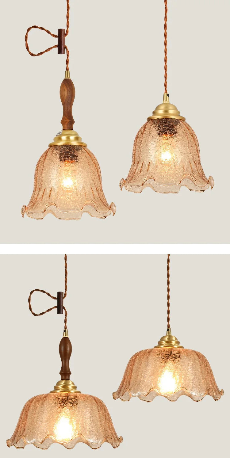 Lámpara colgante de estilo vintage en vidrio y metal dorado CAMÉLIA