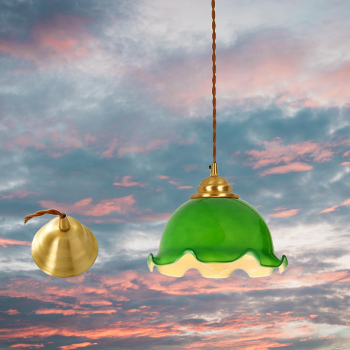Suspension verte style vintage en verre opale et métal doré HORTENSIA