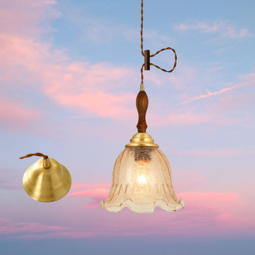 Suspension style vintage en verre ambre et métal doré GLYCINE