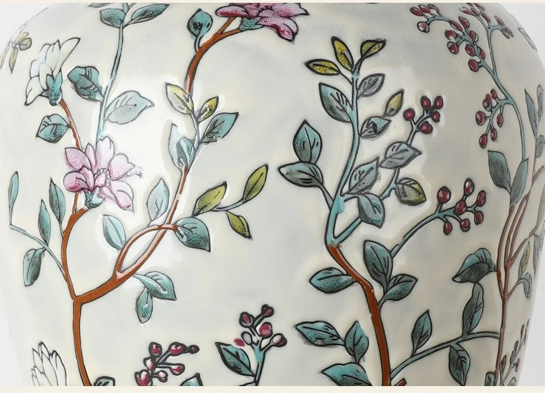 Lampe de Table en céramique blanc à motif avec abat-jour en tissu NANCY