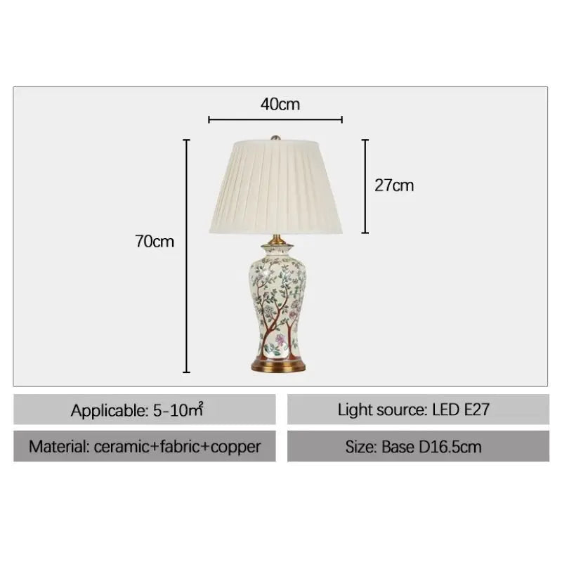 Lampe de Table en céramique blanc à motif avec abat-jour en tissu NANCY
