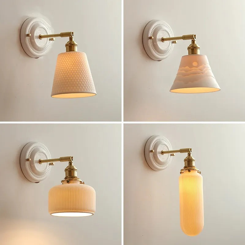 Aplique giratorio de estilo vintage en cerámica blanca y metal dorado COSMOS