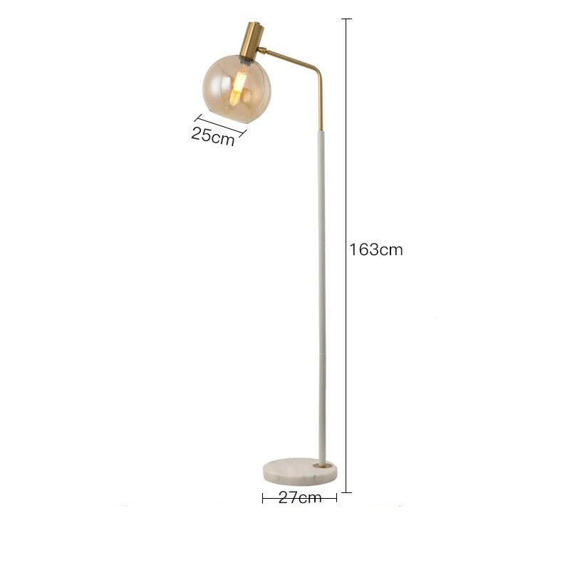 Lampadaire design en métal doré avec base en marbre et abat-jour en verre LEXY