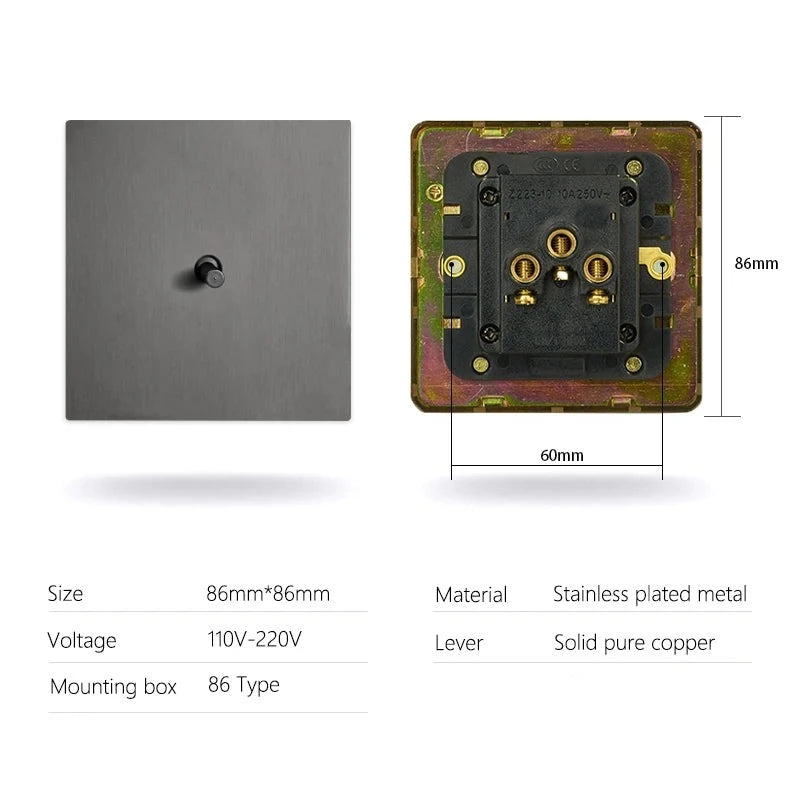 Prises et interrupteurs à bascule gris en acier inoxydable SVS12
