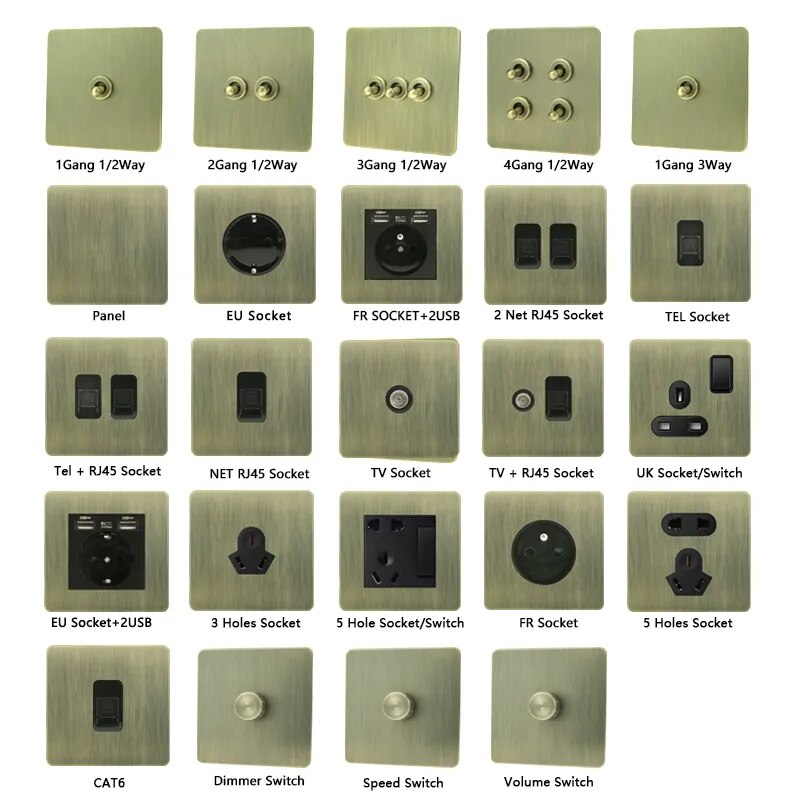 Prises et interrupteurs à bascule en acier inoxydable bronze brossé SPS10