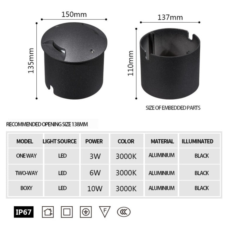 Lampe d'extérieure encastrable au sol en aluminium étanche IP67 et antirouille WLE01