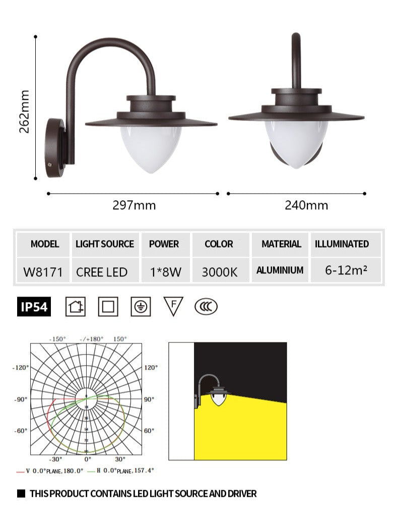 Applique murale LED d'extérieur en aluminium étanche IP54 et antirouille OWL13