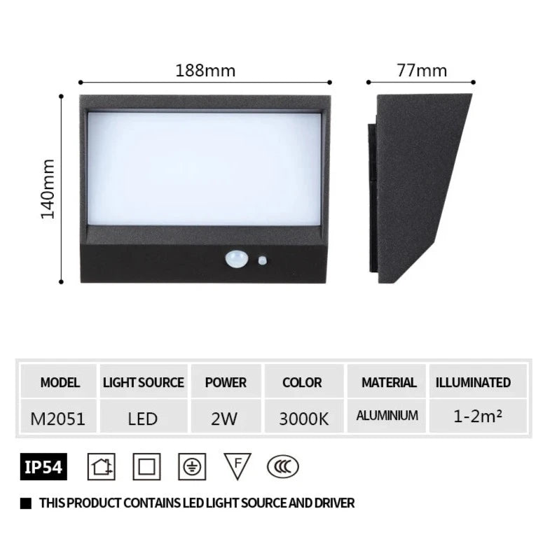 Aplique solar LED para exterior con sensor de movimiento en aluminio IP54 resistente al agua y al óxido OWL53