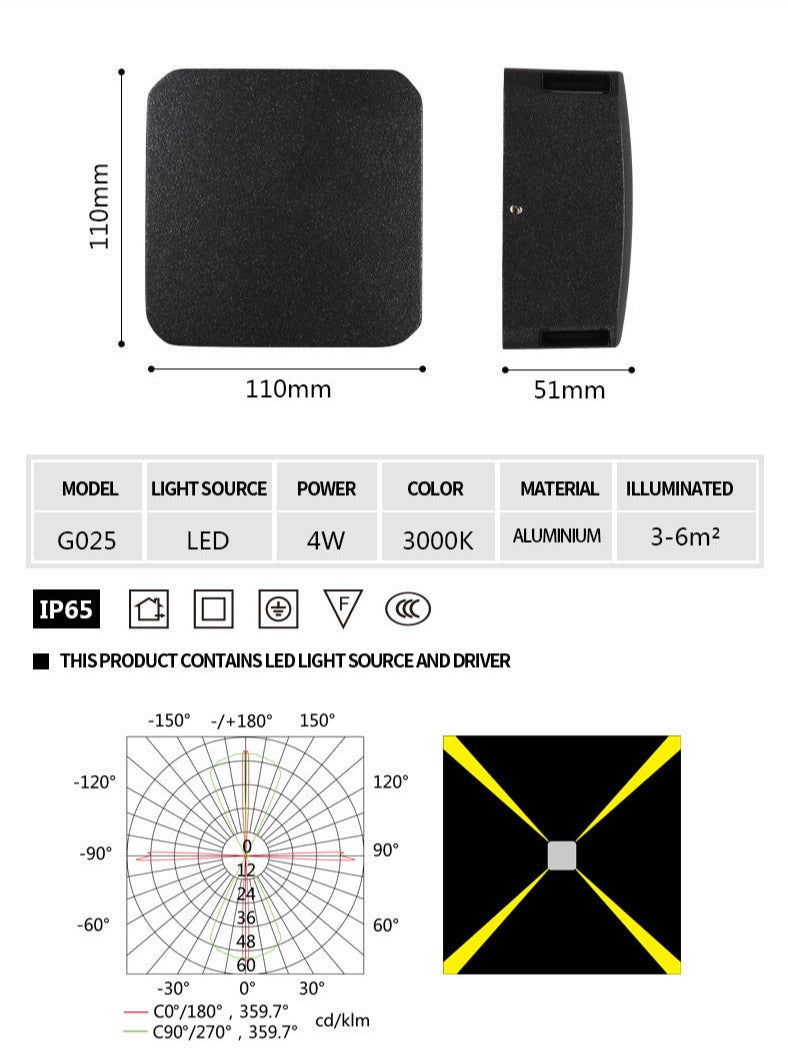 Applique murale LED d'extérieur en aluminium étanche IP54 et antirouille OWL33