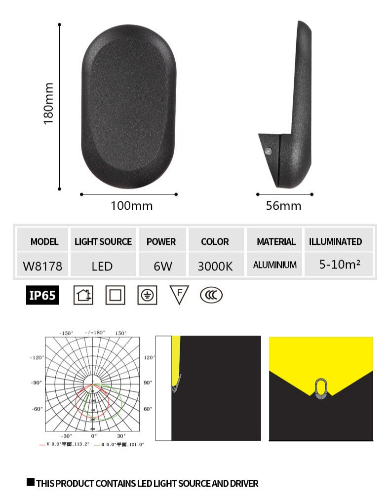 Applique murale LED d'extérieur en aluminium étanche IP54 et antirouille OWL34