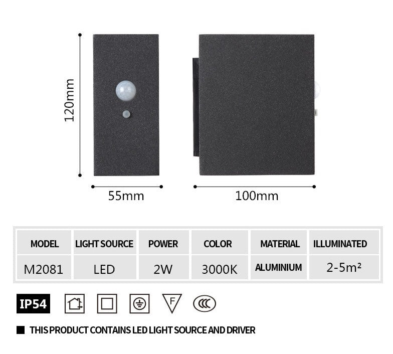 Applique murale LED d'extérieur avec détecteur de mouvement en aluminium étanche IP54 et antirouille OWL49