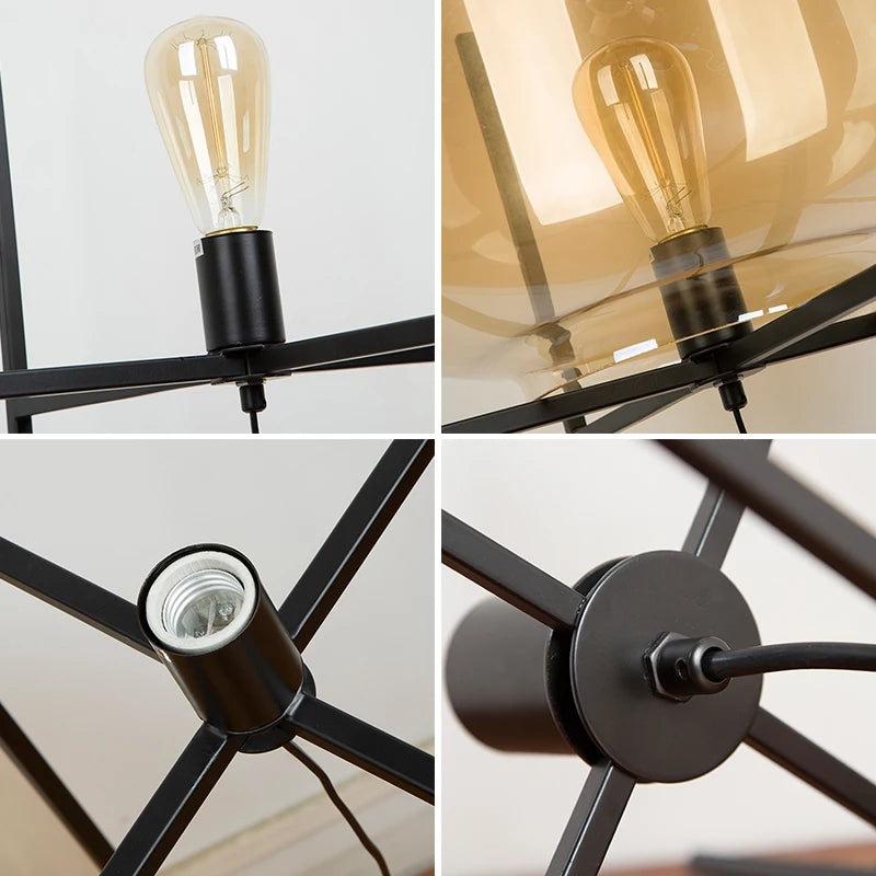 Lampadaire design en métal noir avec abat-jour en verre TAKO