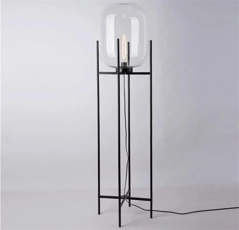 Lampadaire design en métal noir avec abat-jour en verre TAKO