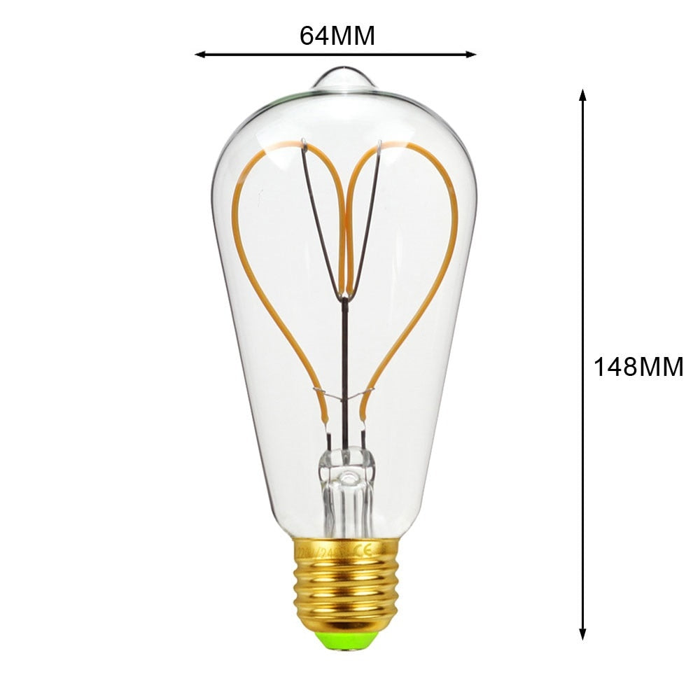 Ampoule Vintage cœur E27 LED 4W 220V blanc chaud Bulb Retro