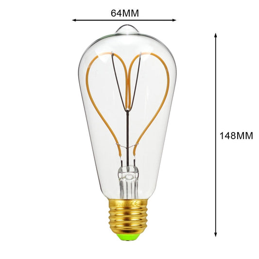 Ampoule Vintage cœur E27 LED 4W 220V blanc chaud Bulb Retro