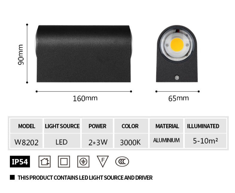 Applique murale LED d'extérieur en aluminium étanche IP54 et antirouille OWL009