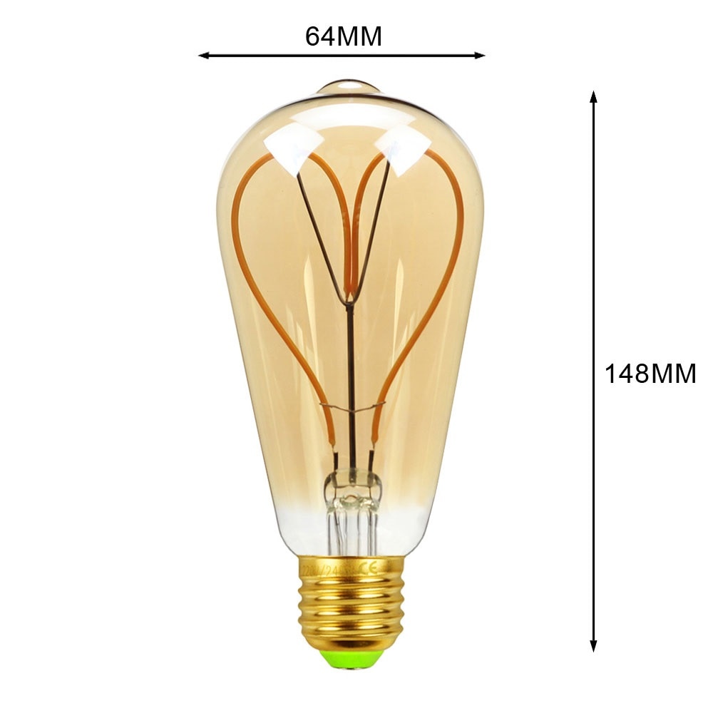 Ampoule Vintage cœur E27 LED 4W 220V blanc chaud Bulb Retro