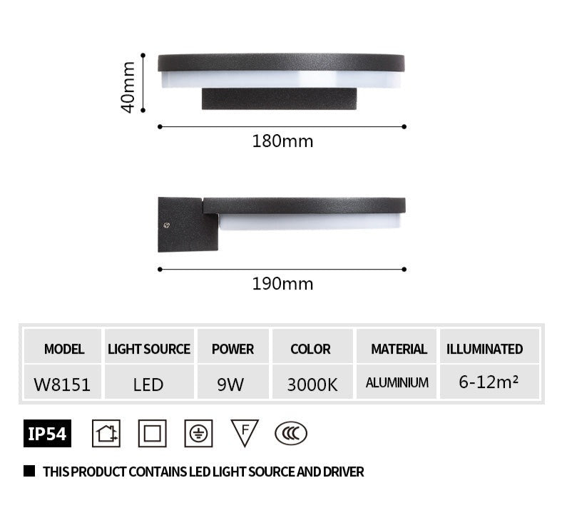 Applique murale LED d'extérieur en aluminium étanche IP65 et antirouille OWL09