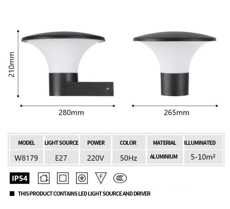 Applique murale LED d'extérieur E27 en aluminium étanche IP54 et antirouille OWL31