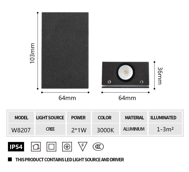 Applique murale LED d'extérieur en aluminium étanche IP54 et antirouille OWL21