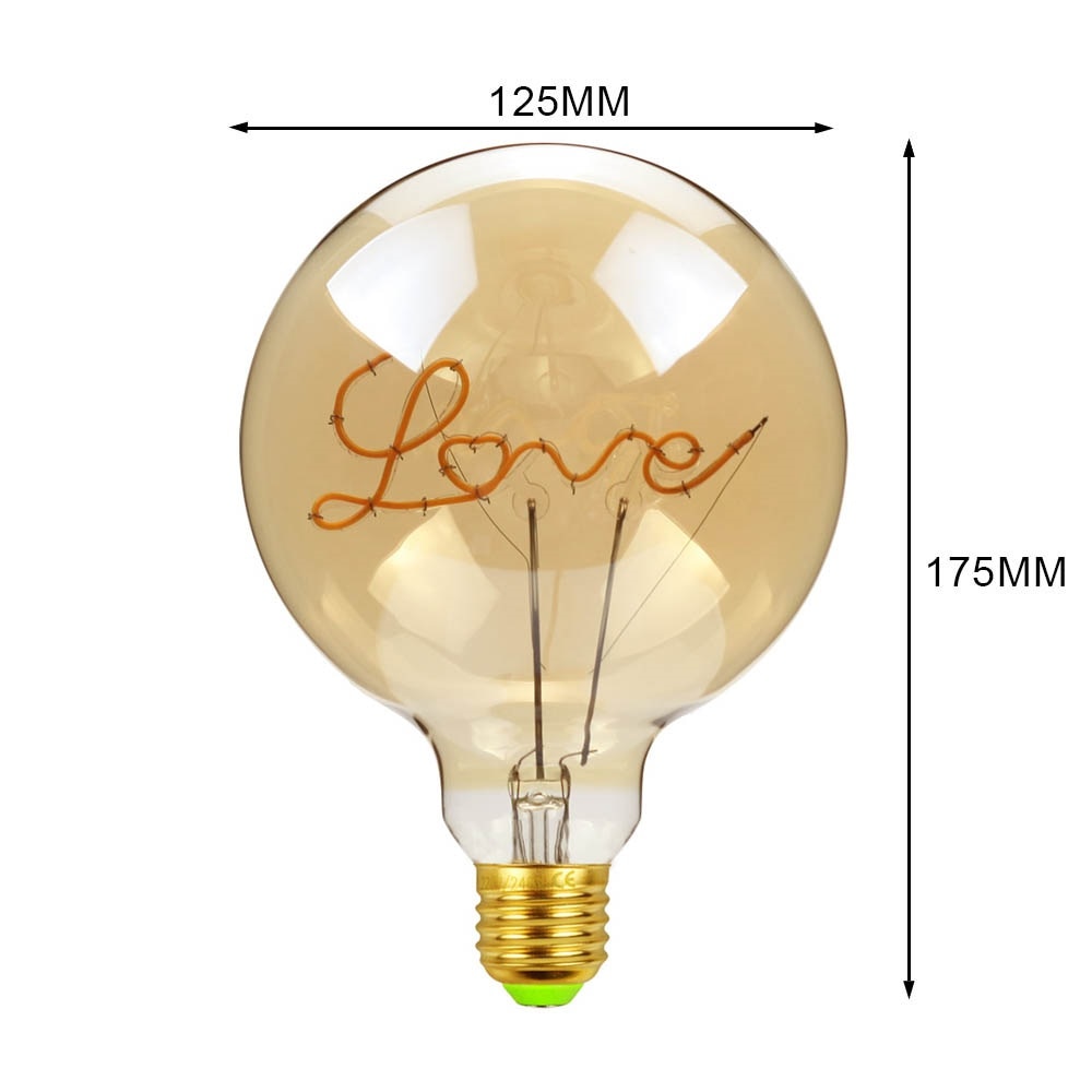 Ampoule Vintage LOVE G125 E27 LED 4W 220V blanc chaud Bulb Retro