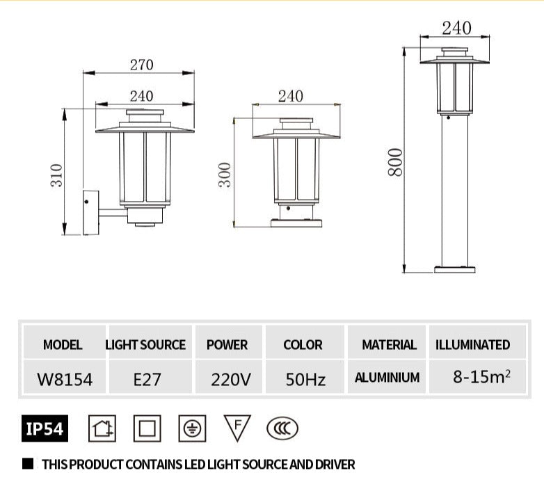 Lampe d'extérieure E27 a fixer en aluminium étanche IP54 et antirouille WLE04