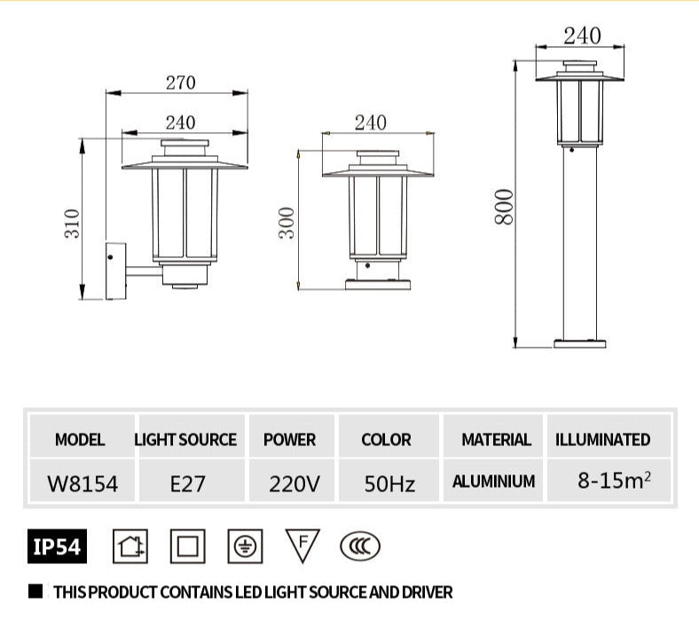 Aplique LED para exterior E27 en aluminio IP54 resistente al agua y al óxido OWL54