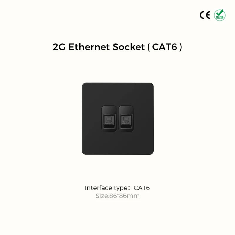 Prises et interrupteurs design à poussoir en acier inoxydable noir mat SS21