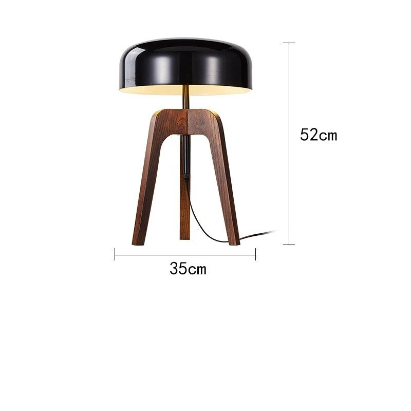 Lampe de table trépied design en bois et abat-jour en métal RODDO