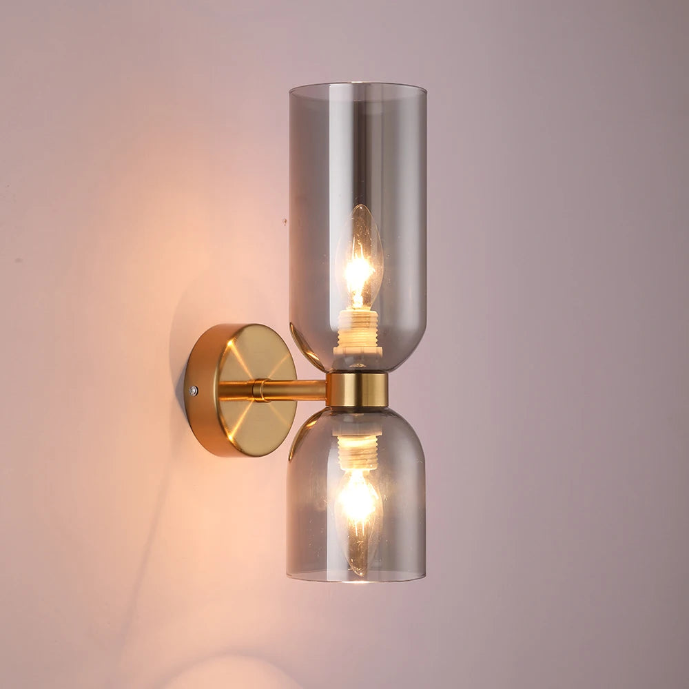 Designer metal wall light with glass lampshade SEETSA