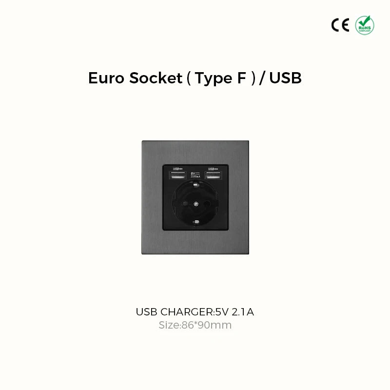 Prises et interrupteurs design minimaliste à bascule en acier inoxydable gris effet brossé SVS12