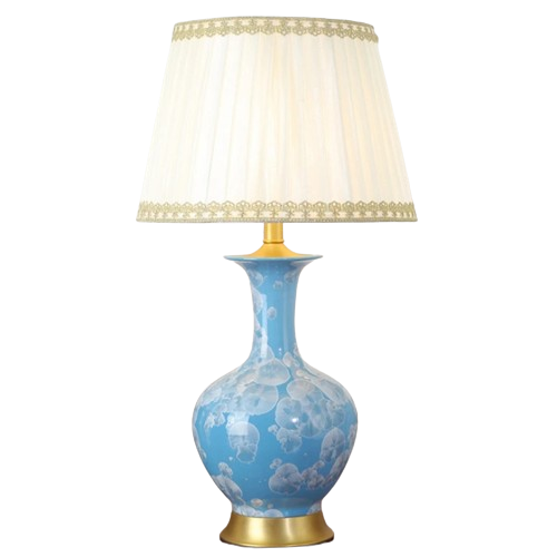 Lampe de Table en céramique bleu claire à motif avec abat-jour en tissu BOLD