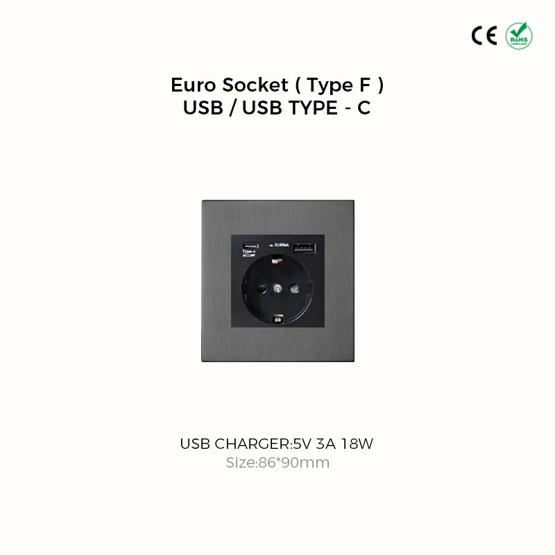 Prises et interrupteurs design minimaliste à bascule en acier inoxydable gris effet brossé SVS12