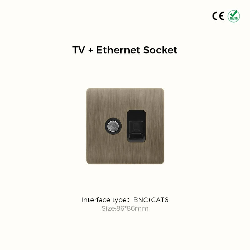 Prises et interrupteurs design à bascule en acier inoxydable bronze effet brossé SPS10