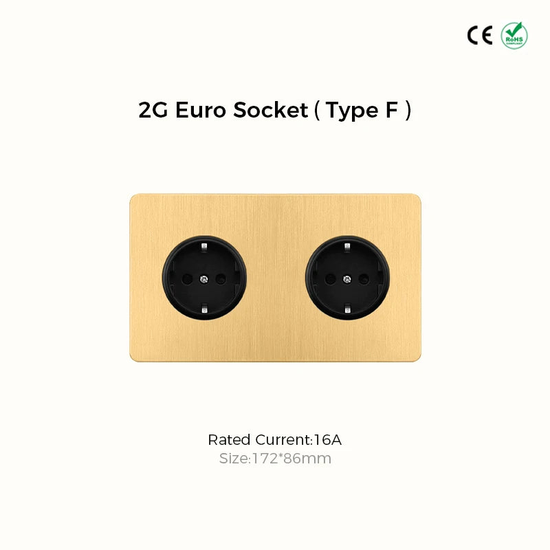 Prises et interrupteurs design à bascule en acier inoxydable doré effet brossé SXS12