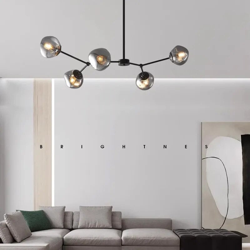 Lustre design en métal avec globe en verre forme organique LOOP 5