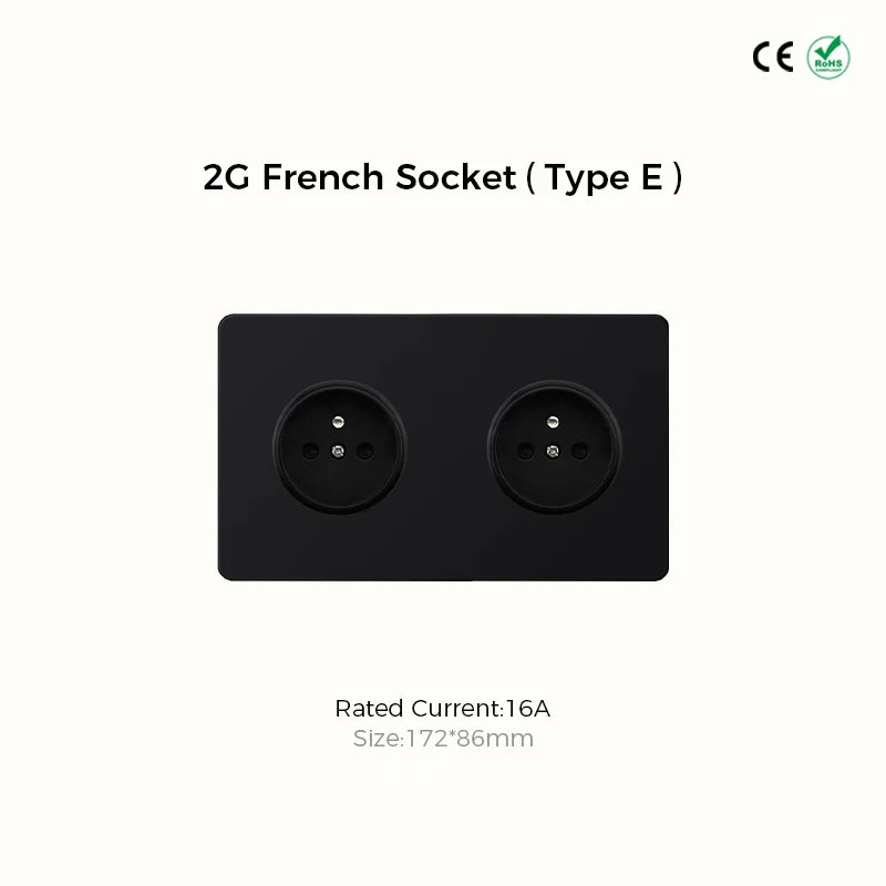 Prises et interrupteurs design à poussoir en acier inoxydable noir mat SS21