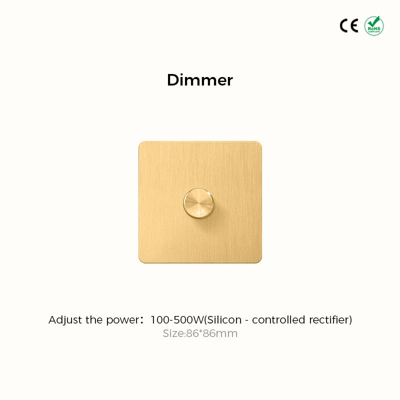 Prises et interrupteurs design à poussoir en acier inoxydable doré effet brossé SS20