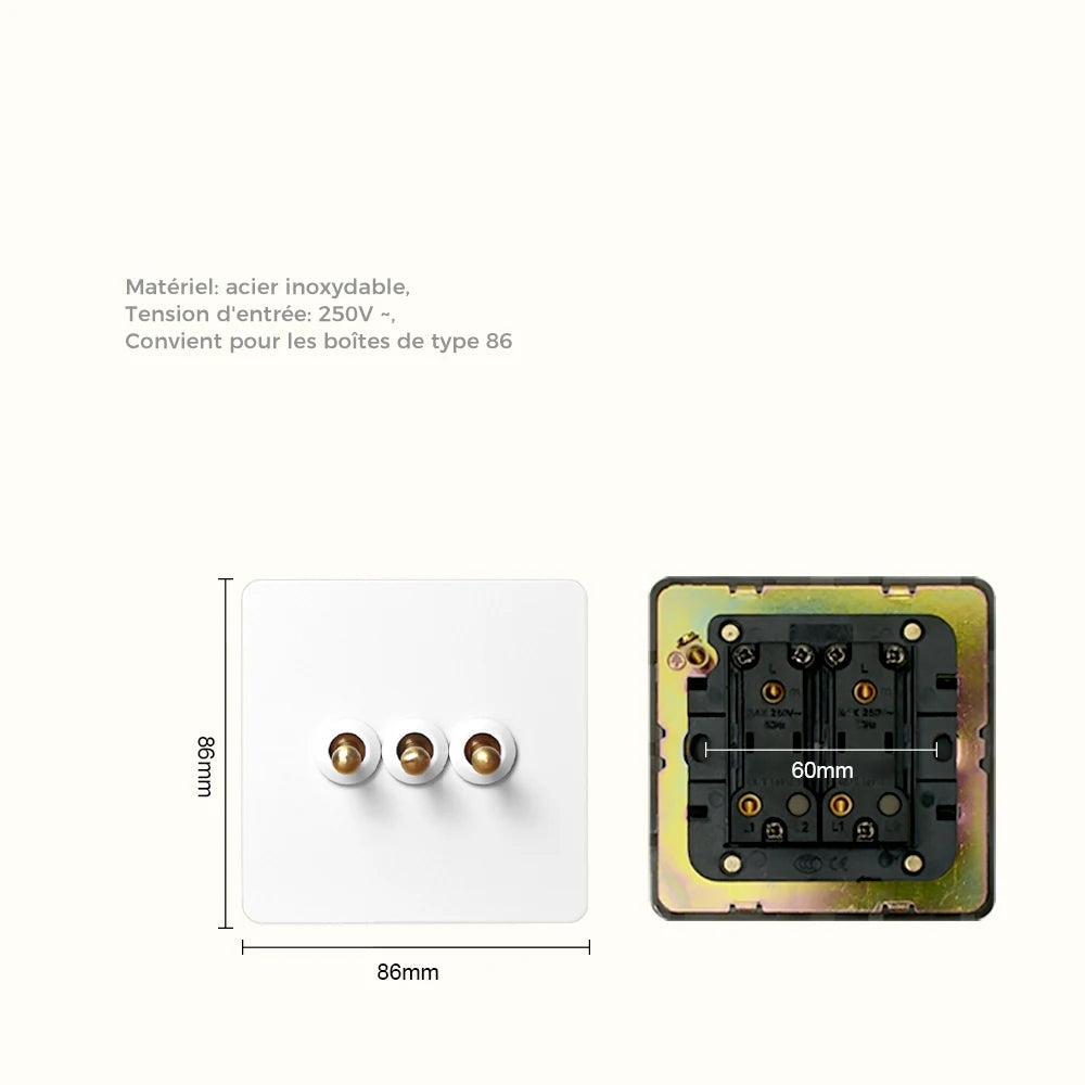 Prises et interrupteurs design à bascule doré en acier inoxydable blanc mat SKS12